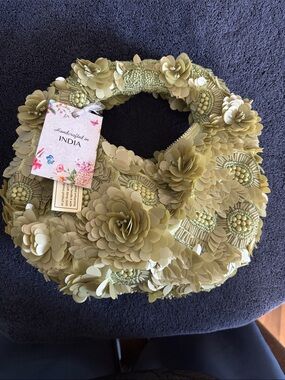 Handcrafted Olive Green Floral Embellished Clutch - NWT From India To You